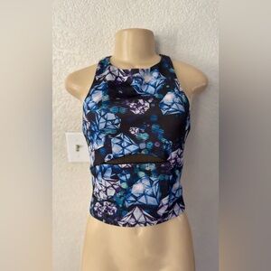 bebe Blue and Black Geometric Crop Top diamond gym workout sexy